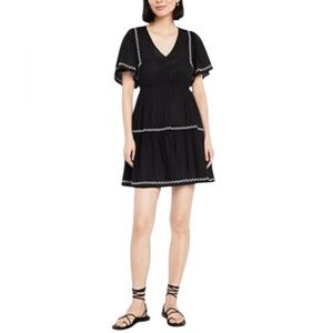 Old Navy Short Sleeve Waist Defined Cotton Embroidered Mini Dress L Blackjack